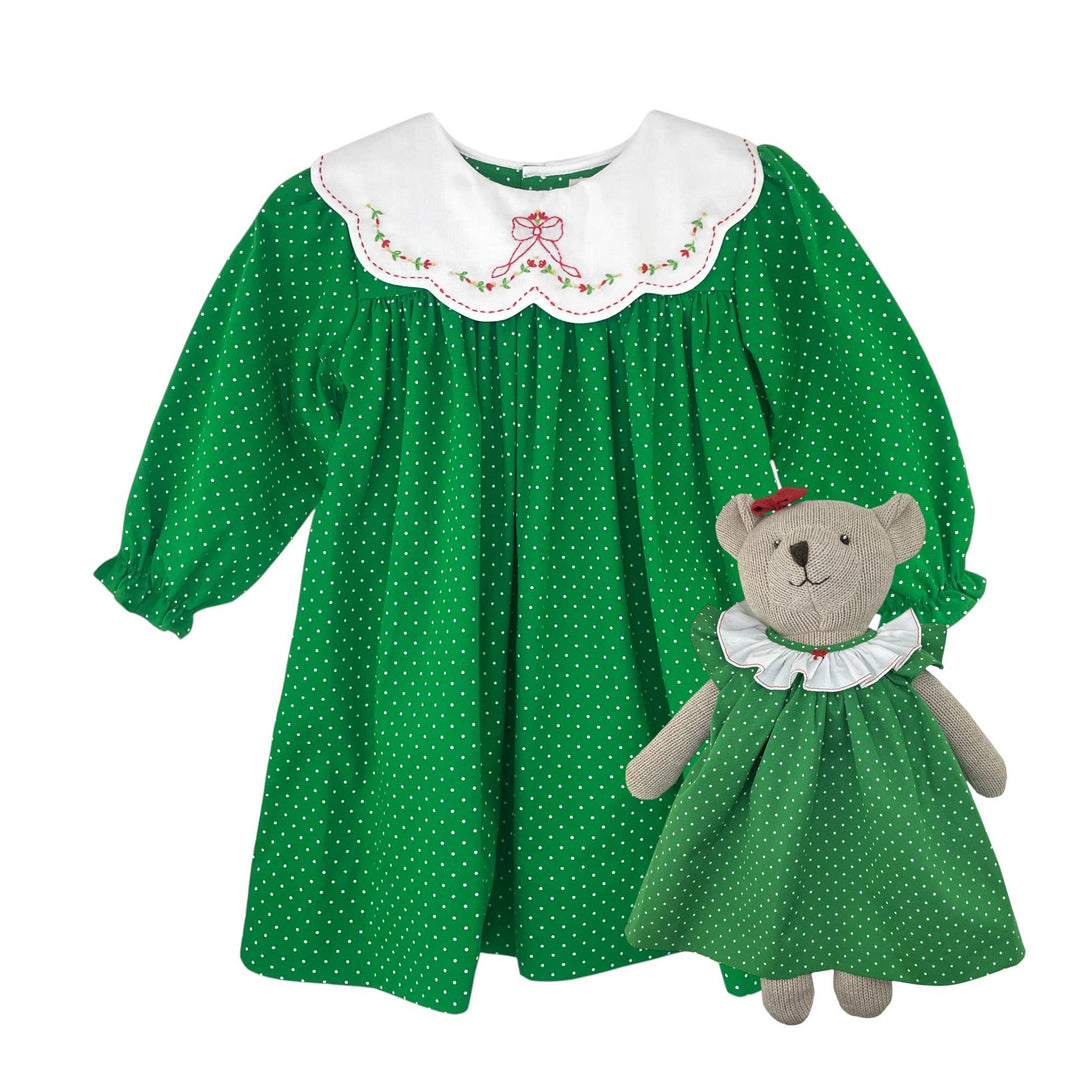 Green Dot Holiday Dress with Novelty Collar