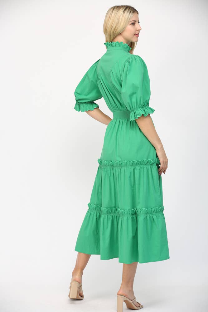 Fate Scalloped Edge Detailed Short Sleeve Maxi Dress- Green