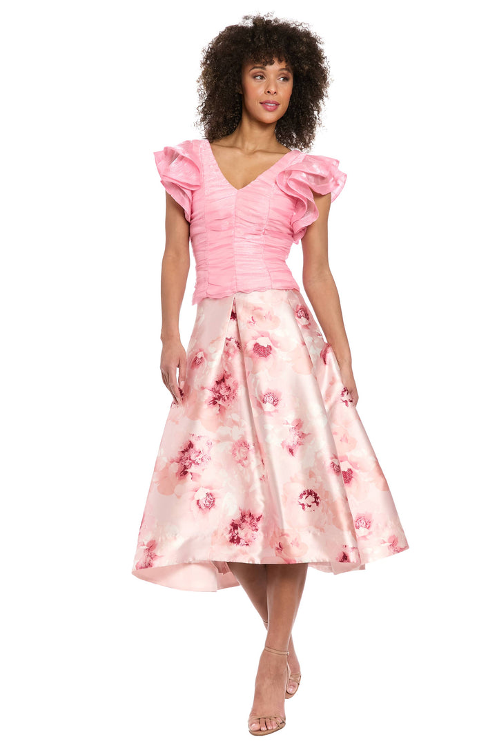 Muse V-Neck Tucked Bodice Flounce Sleeve Top