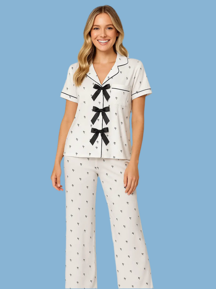 Pine Apparel Black and White Bow Pattern Pajama Set