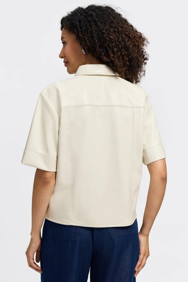 Foxcroft Cream Demi Vegan Leather Elbow Sleeve Shirt Jacket