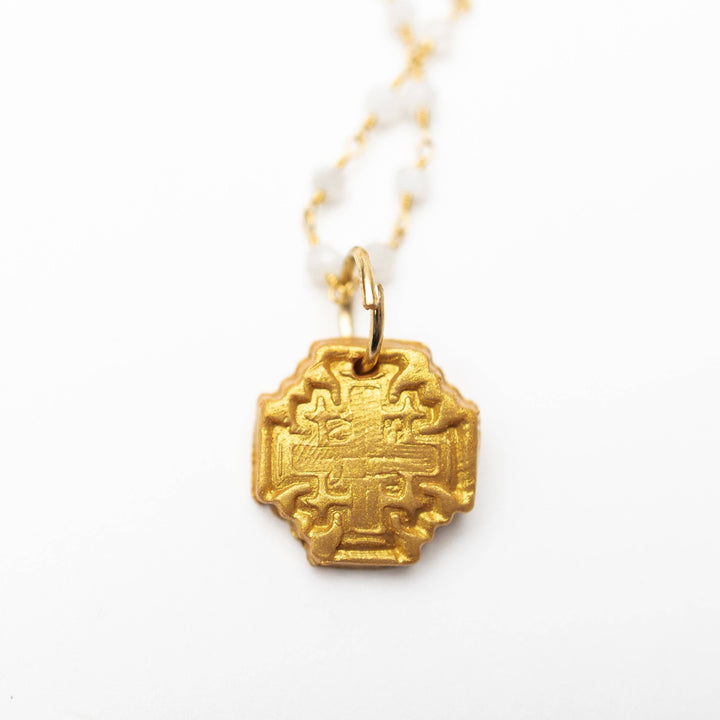 Hidden Truth Jewelry Tiny Clear Quartz with Jerusalem Cross Necklace