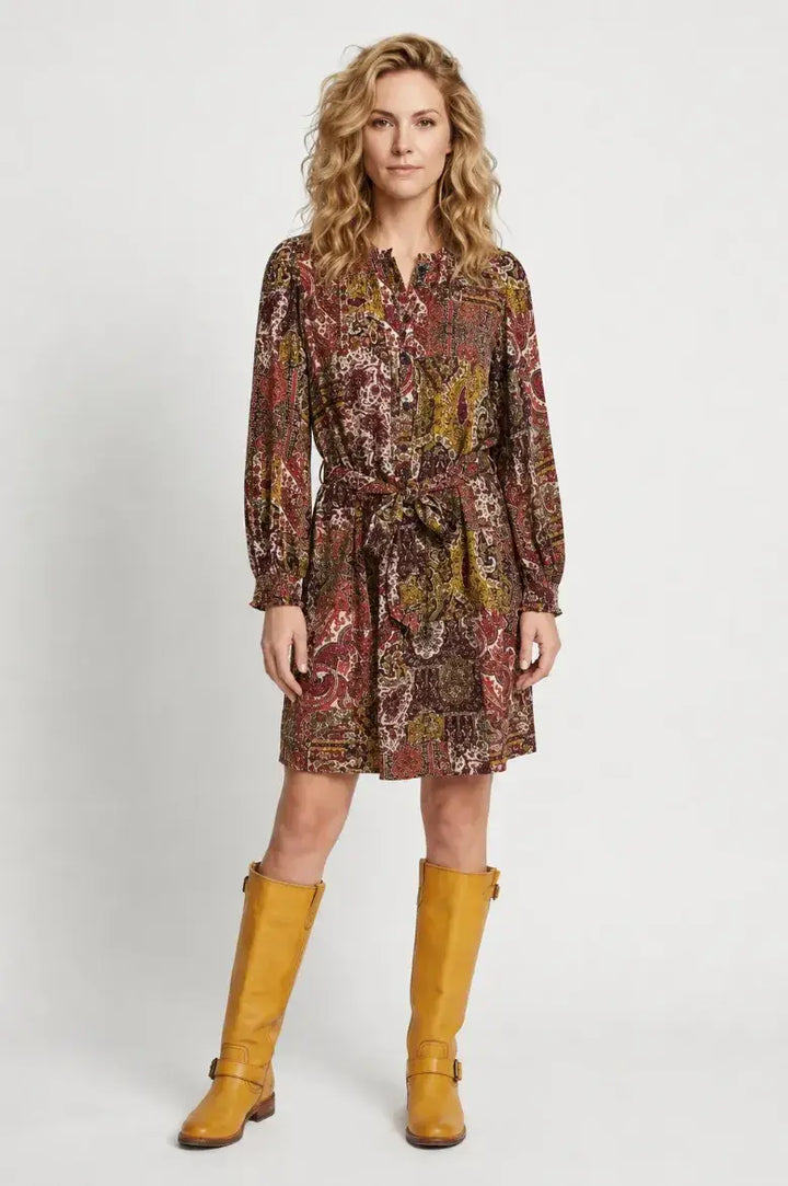 Georgette Ruffle Neck Button Front Dress