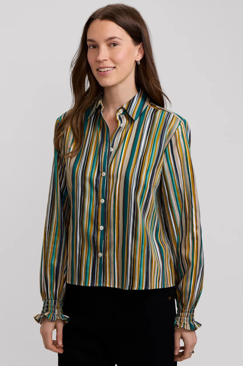 Foxcroft Vivienne Watercolor Stripe Long Sleeve Short Shirt