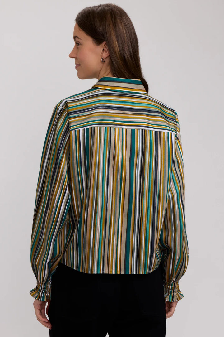 Foxcroft Vivienne Watercolor Stripe Long Sleeve Short Shirt