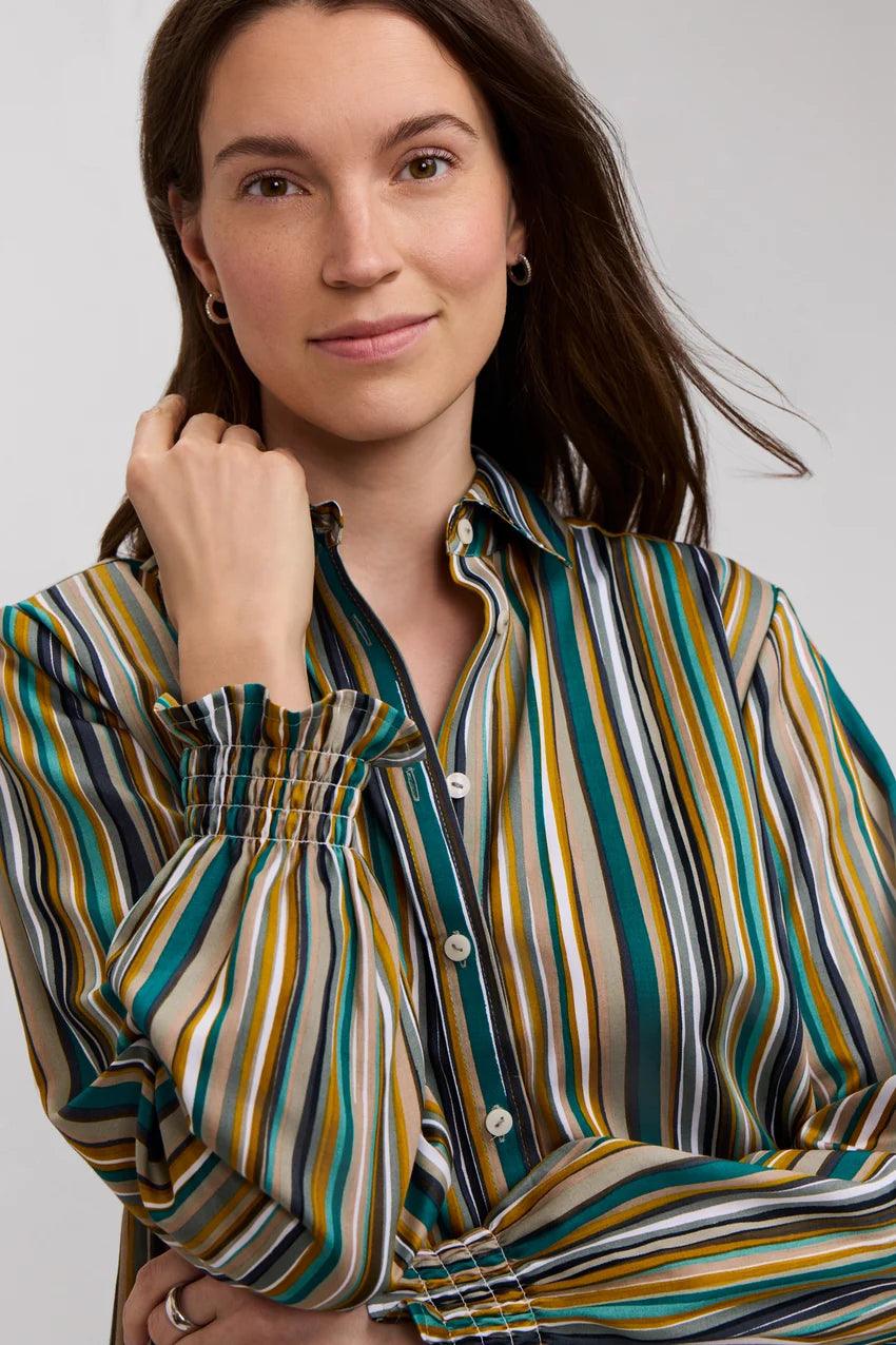 Foxcroft Vivienne Watercolor Stripe Long Sleeve Short Shirt