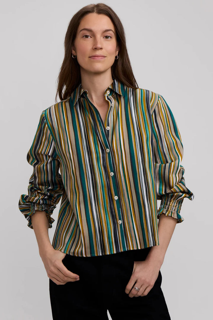Foxcroft Vivienne Watercolor Stripe Long Sleeve Short Shirt