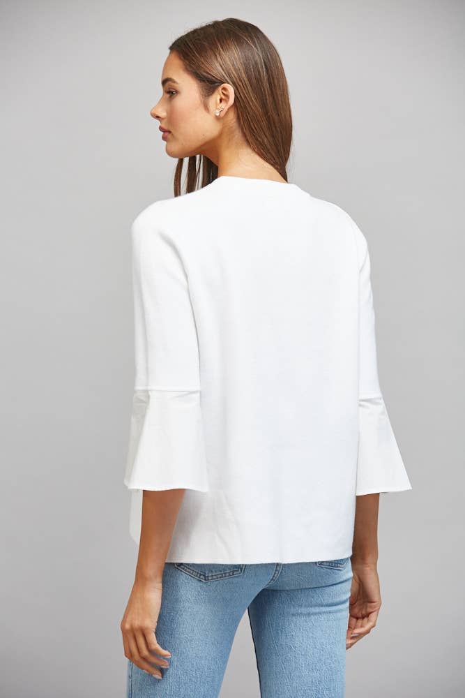 CONTRAST FLARE BELL SLV MIXED MEDIA SWEATER FW10841