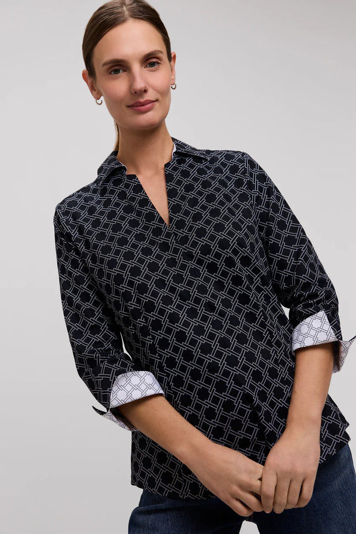 Foxcroft Taylor Square Links 3/4 Sleeve Shirt