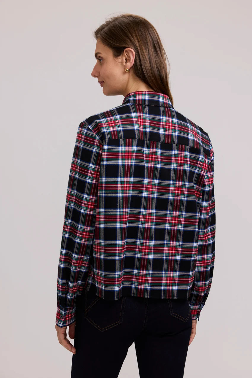 Foxcroft Jodie Holiday Plaid Long Sleeve Short Shirt