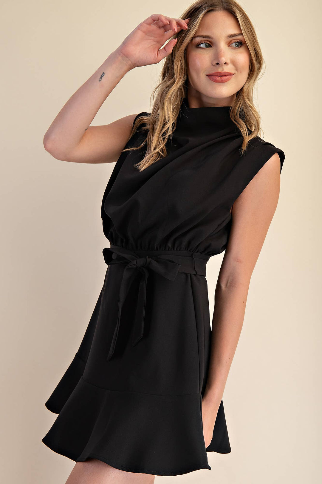 Cowl Neck Sleeveless Mini Dress