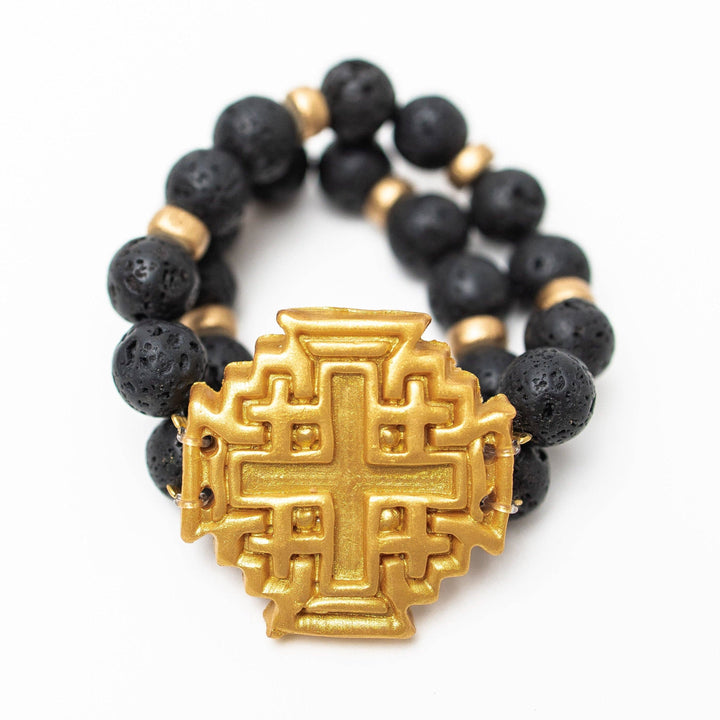 Black Lava with Jerusalem Cross