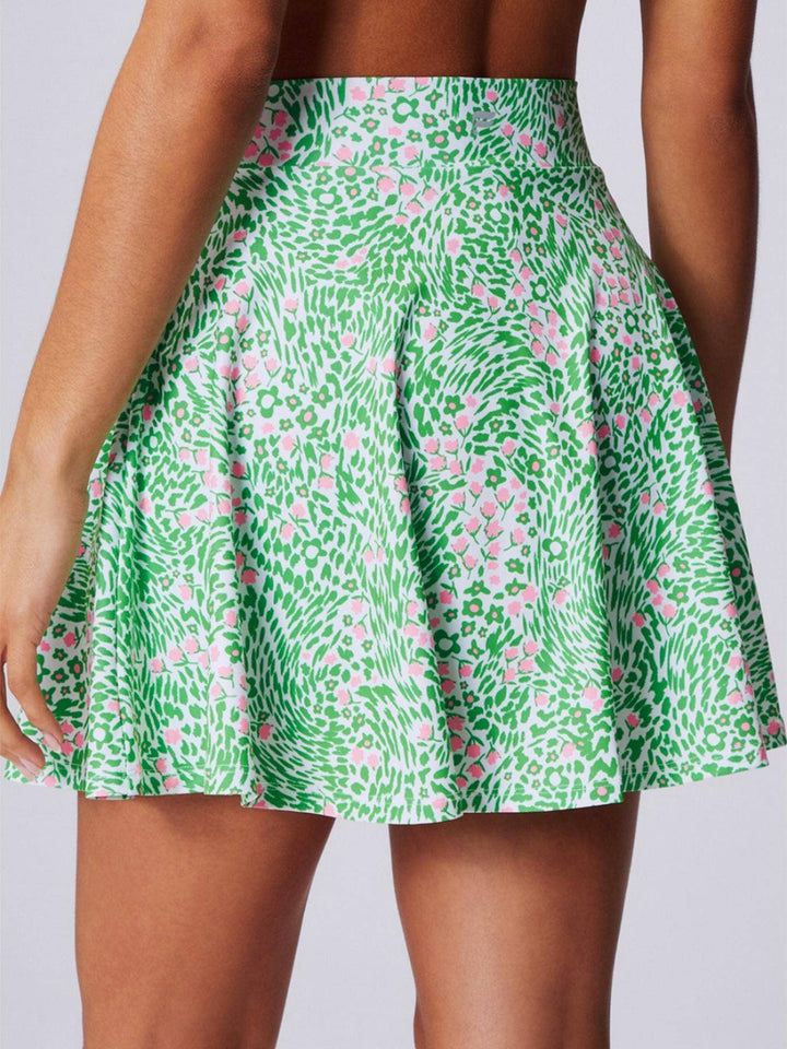 Green Floral Printed Tennis Skort
