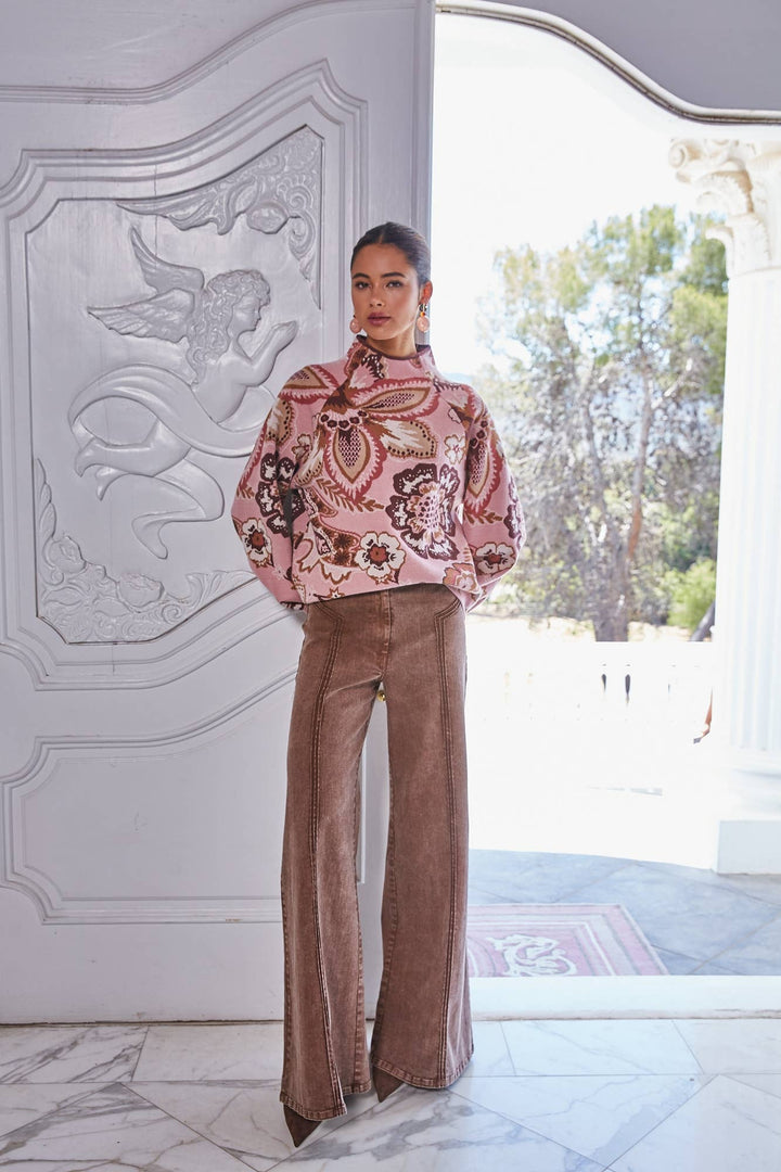 Fate Bold Floral & Paisley Pattern Funnel Neck Sweater