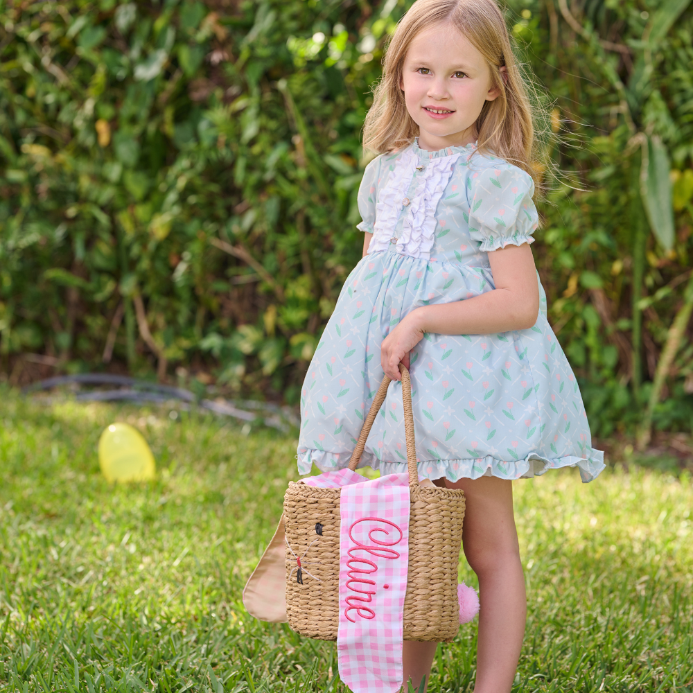Kids Easter Egg Hunt Easter Basket - Gingham Bunny Ears