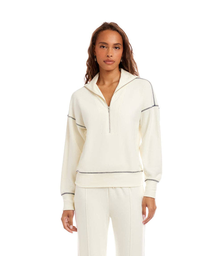 Half-Zip Contrast Stitch Pullover Top