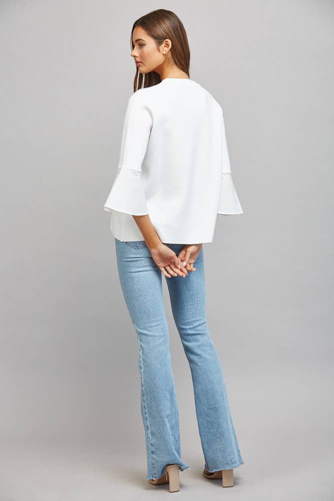 CONTRAST FLARE BELL SLV MIXED MEDIA SWEATER FW10841