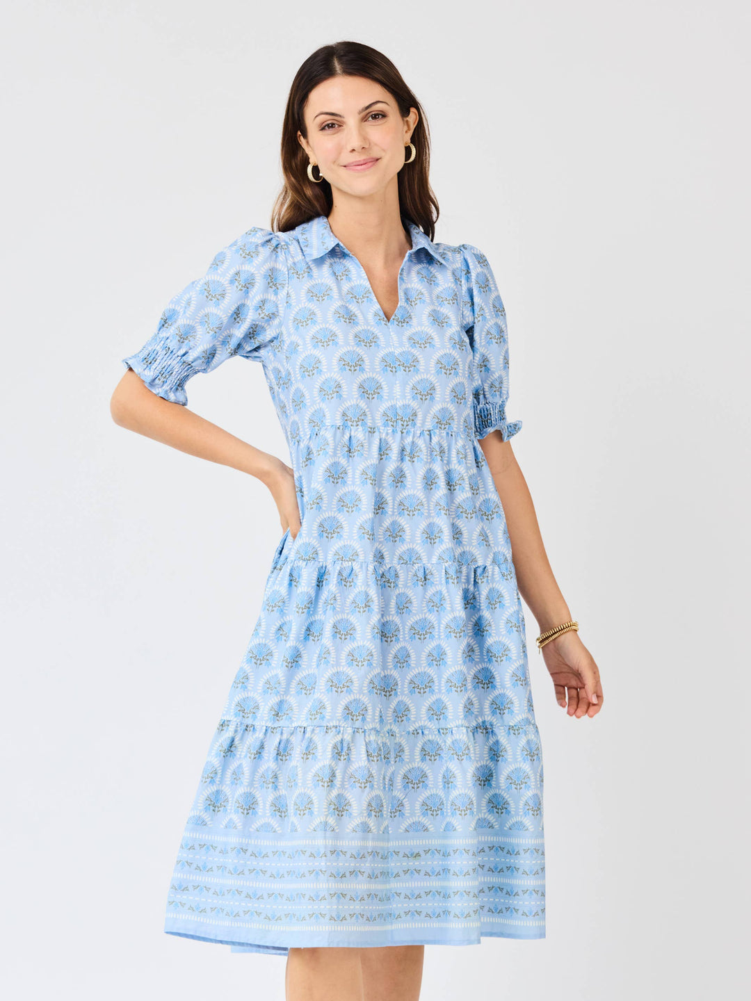 Mary Square Sunshower Flora Blue Molly Midi Dress
