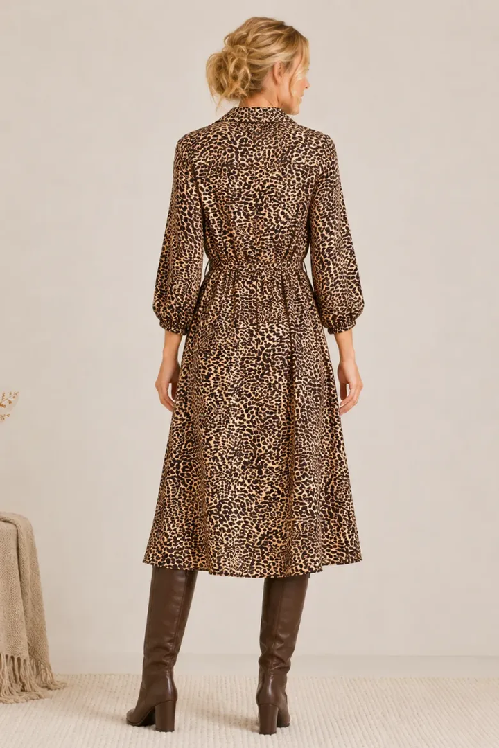 LINIQUE ANIMAL BUTTON DOWN SELF SASH MIDI