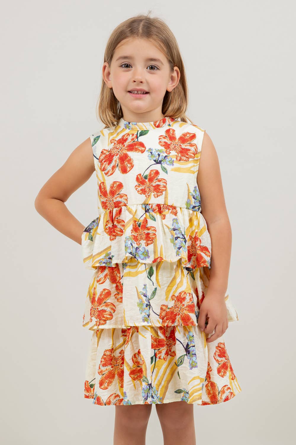 VOY Children’s Floral Print Ruffled Tiered Dress