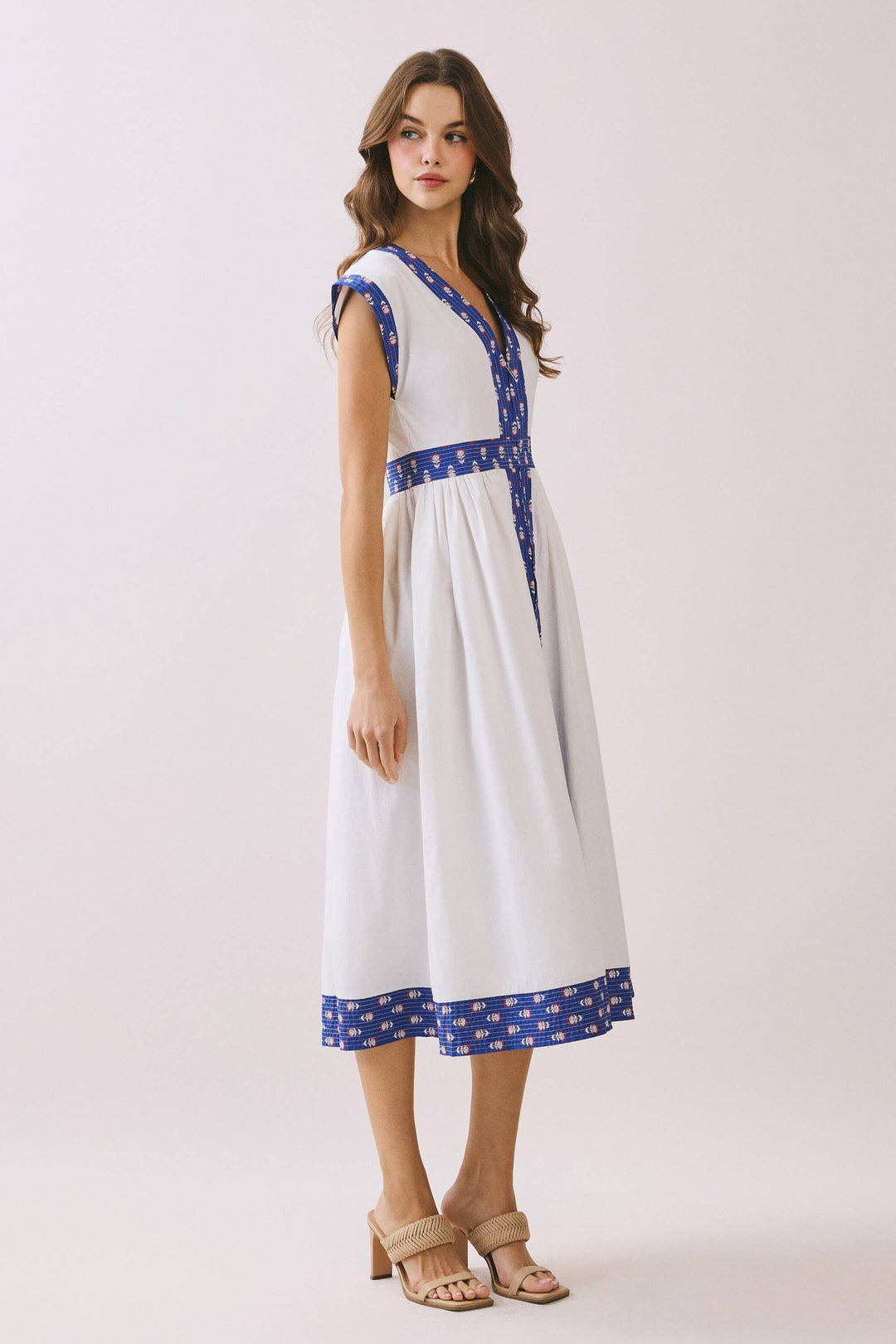 TCEC Contrast Printed Trim Midi Dress