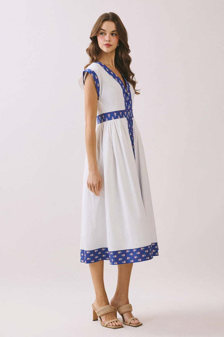 TCEC Contrast Printed Trim Midi Dress