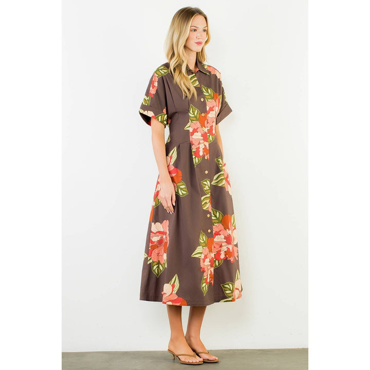 Long Flower Dress With Cuff Sleeves