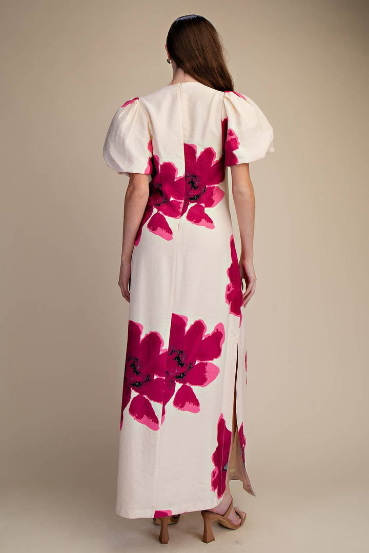Glam Floral Puff-Sleeve A-Line Maxi Dress