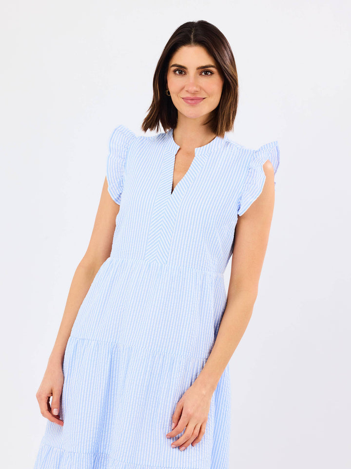 Kari Seersucker Dress | Blue + White