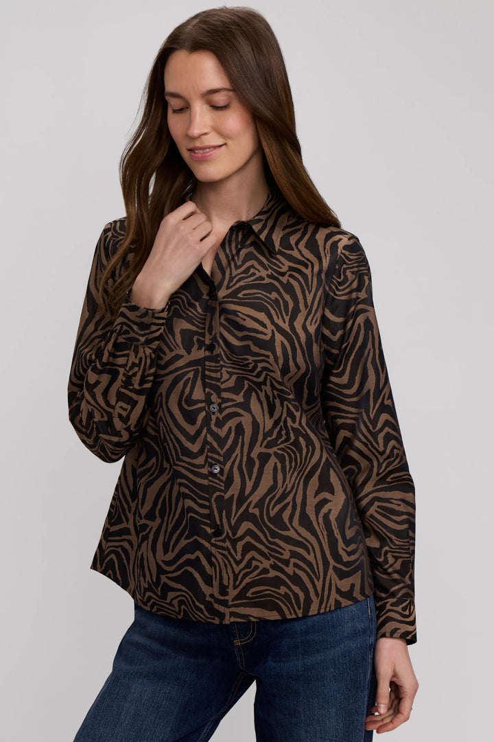 Foxcroft Almond/Black Zebra Hampton Jacquard Zebra Long Sleeve Shirt