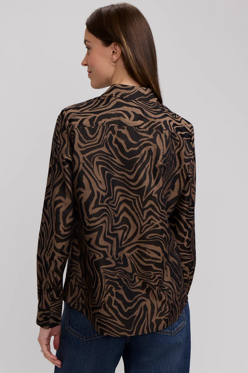 Foxcroft Almond/Black Zebra Hampton Jacquard Zebra Long Sleeve Shirt