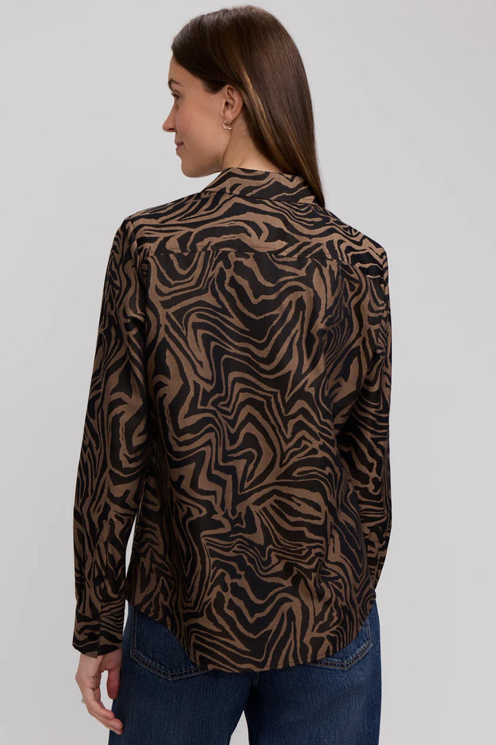 Foxcroft Almond/Black Zebra Hampton Jacquard Zebra Long Sleeve Shirt