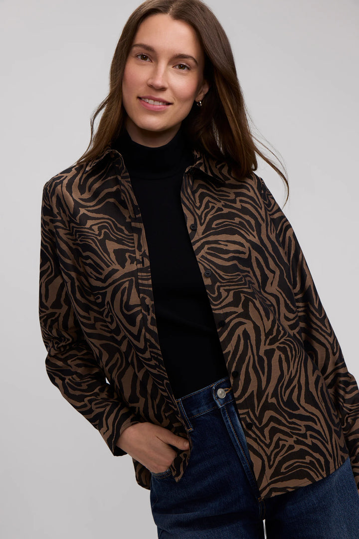 Foxcroft Almond/Black Zebra Hampton Jacquard Zebra Long Sleeve Shirt