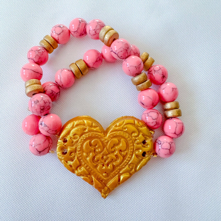 Hidden Truth Bright Pink Double Heart Bracelet