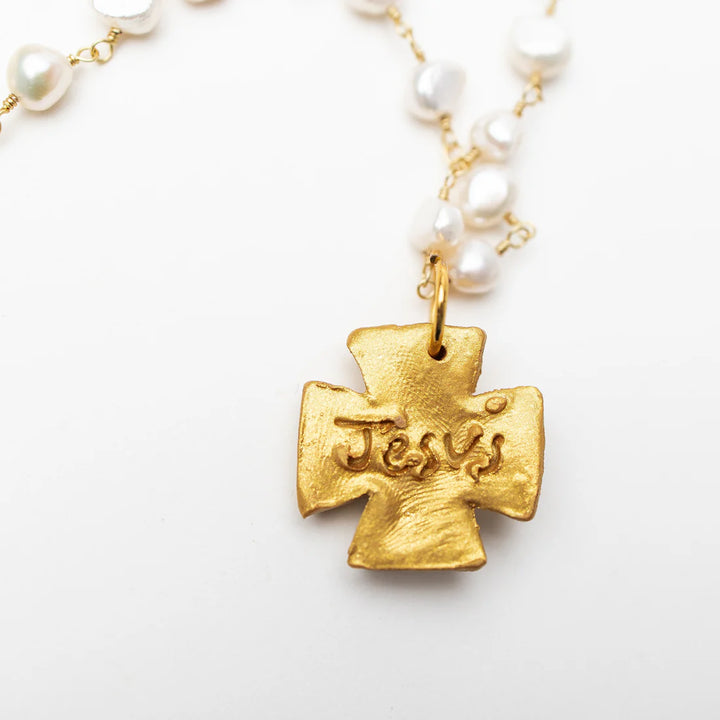 Hidden Truth Jewelry Fresh Water Pearl Chain with Anna Pearl Cross