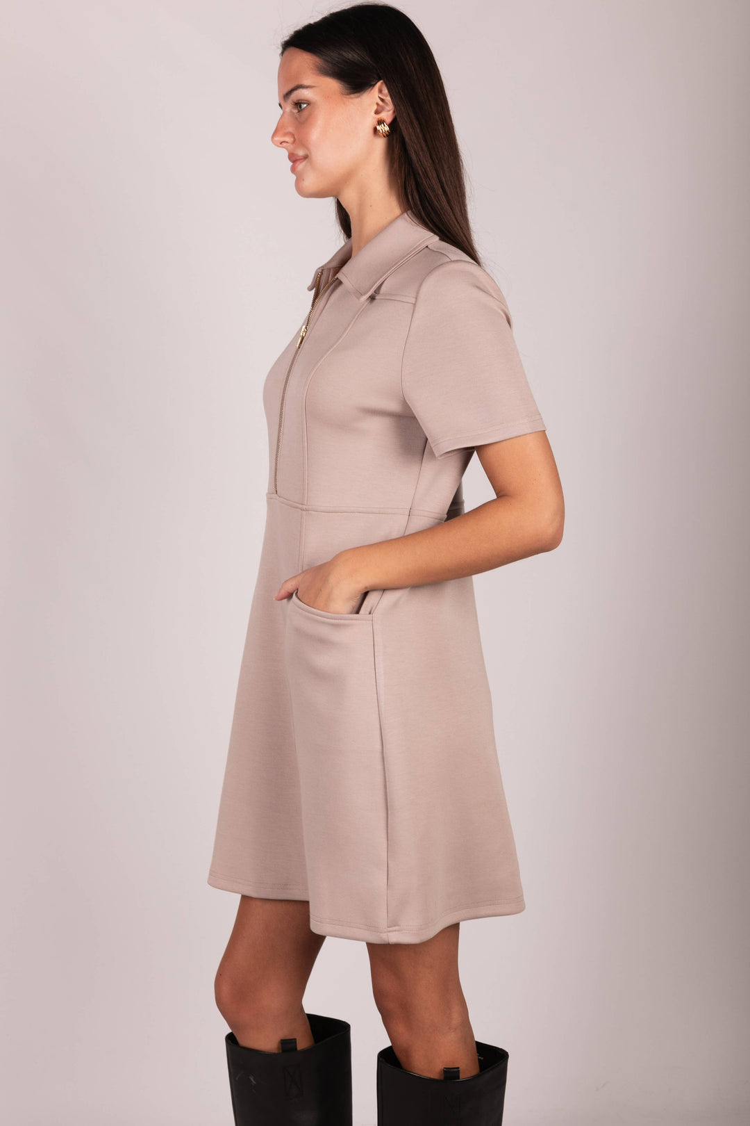 P. CILL Butter Modal Quarter Zip Short Sleeve Dress