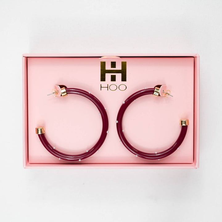 Hoo Hoops Lightweight Large Hoop Earrings - Maroon with Pearls