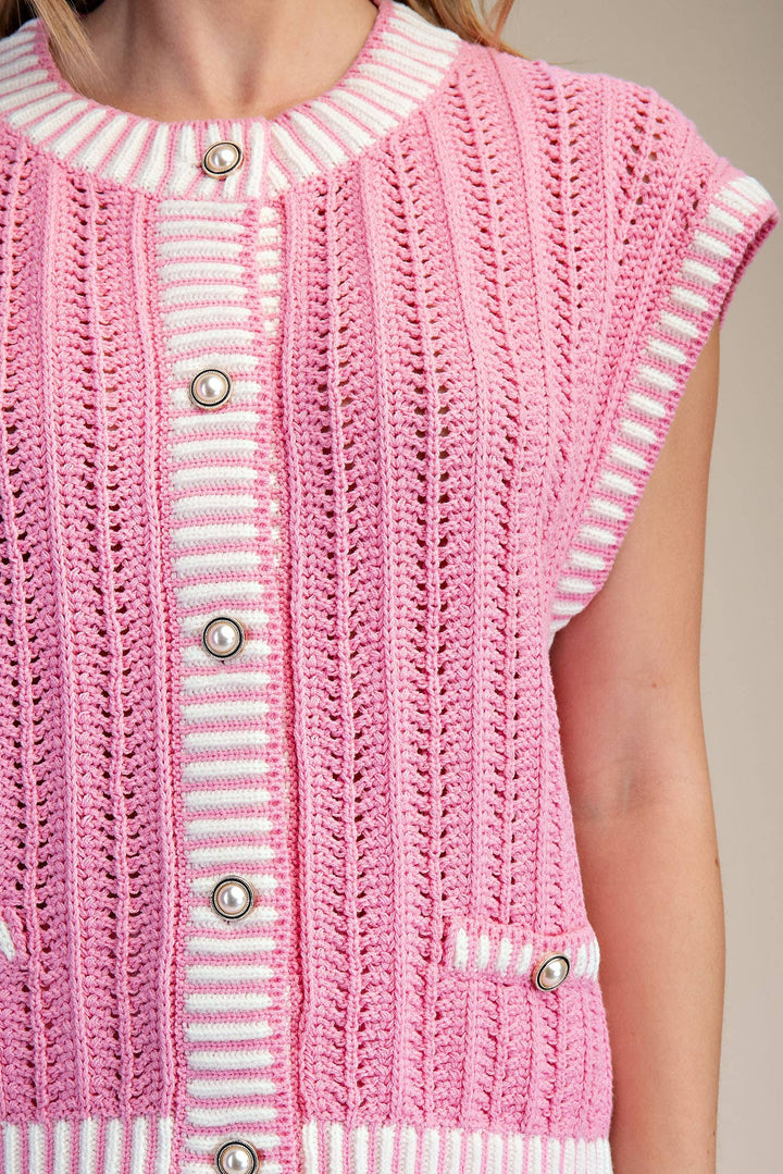 Glam Pink Button Down Sweater Vest