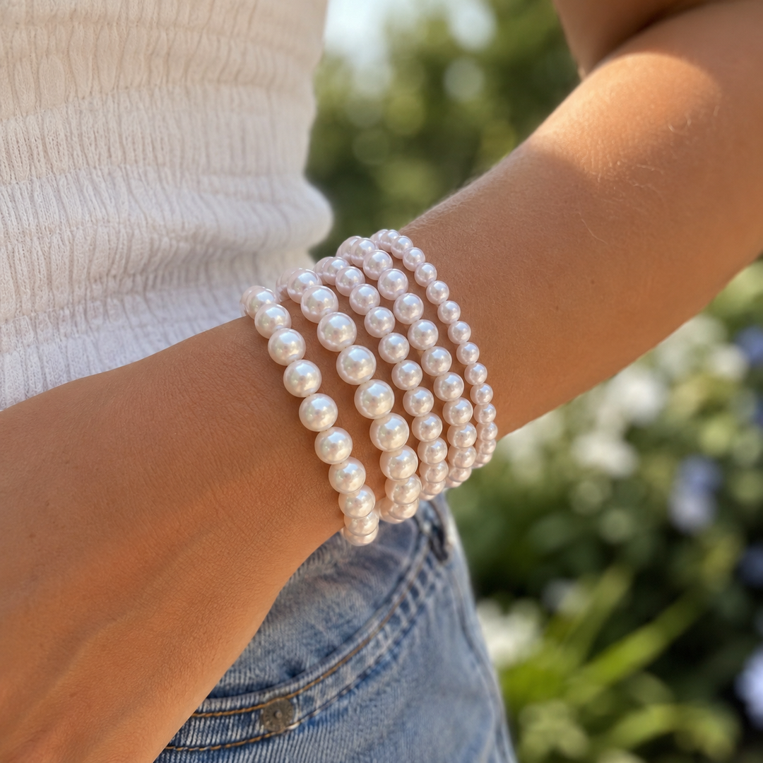 Set of 5 Pearl Stretchy Bracelets