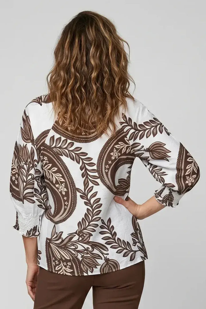 Linique Baroque V-Neck Smocked Top