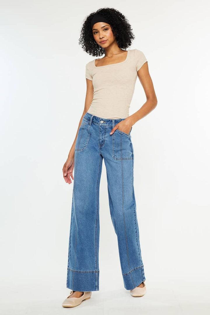 MID RISE WIDE LEG JEANS-KC70100MD