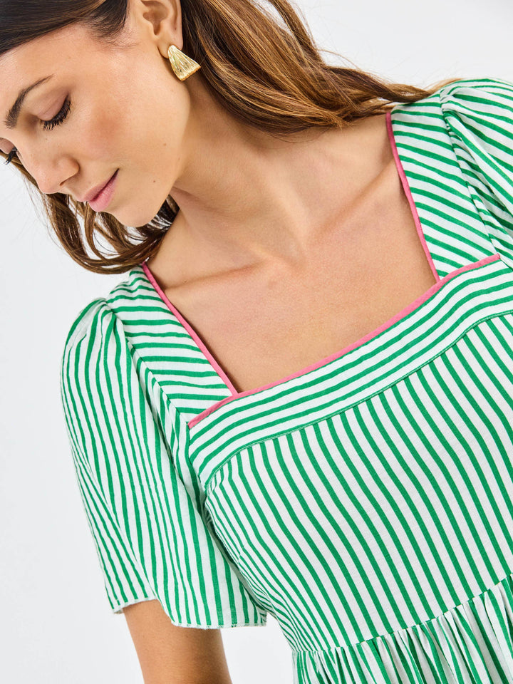 Mary Square Milena Dress | Green + White