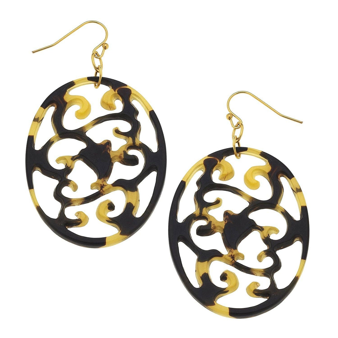 Susan Shaw Oval Tortoise Filigree Earrings