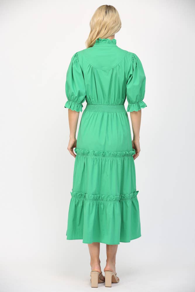 Fate Scalloped Edge Detailed Short Sleeve Maxi Dress- Green