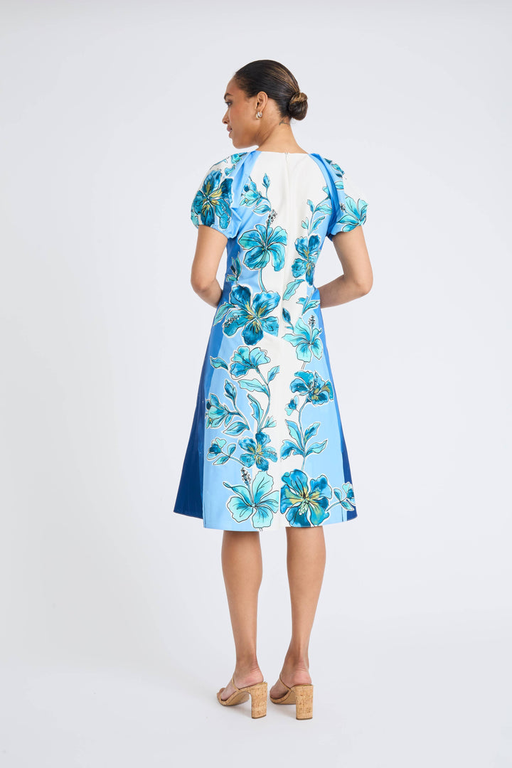 Maggy London Deep Blue/Aqua V-Neck Midi Dress