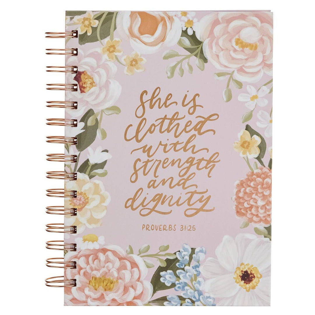 Journal Wirebound Pink Floral Strength & Dignity Prov. 31:25