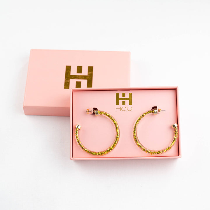 Hoo Hoops Lightweight Large Hoop Earrings - Gold Glitter