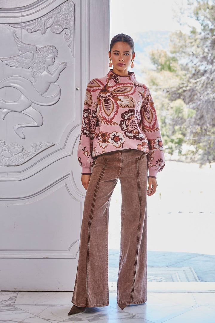 Fate Brown Structured Hugh Waistband Wide Leg Pant