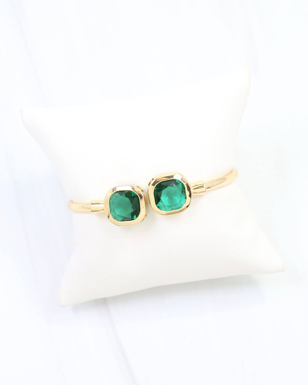 Kira Square Crystal Cuff Bracelet -Emerald