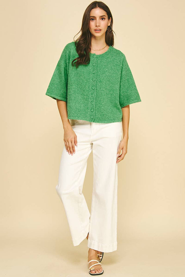 Pinch Button Down Short Sleeve Sweater